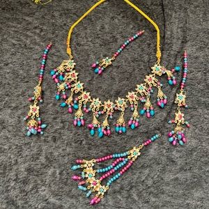 Indian Pakistani jhumka tikka earrings necklace set